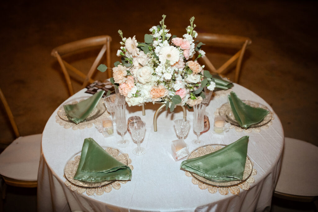 reception details with flowers and good flash photography